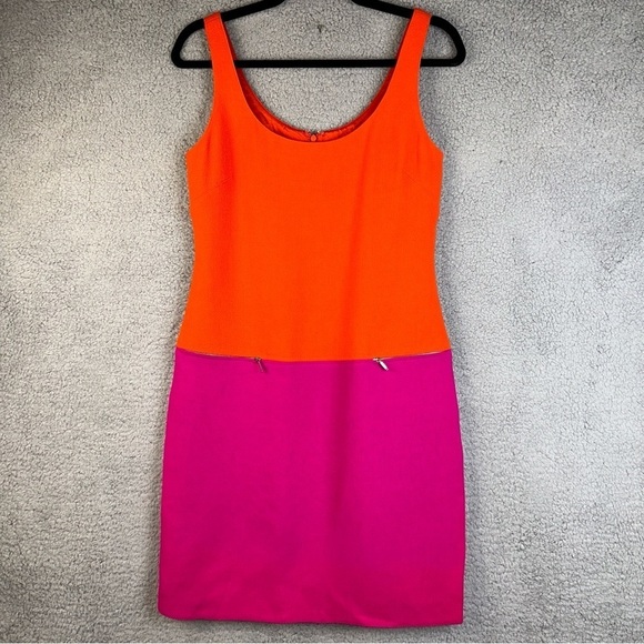 Emanuel Ungaro Dress Womens 4 Orange Pink Wool ColorBlock Shift A-Line - Picture 1 of 12